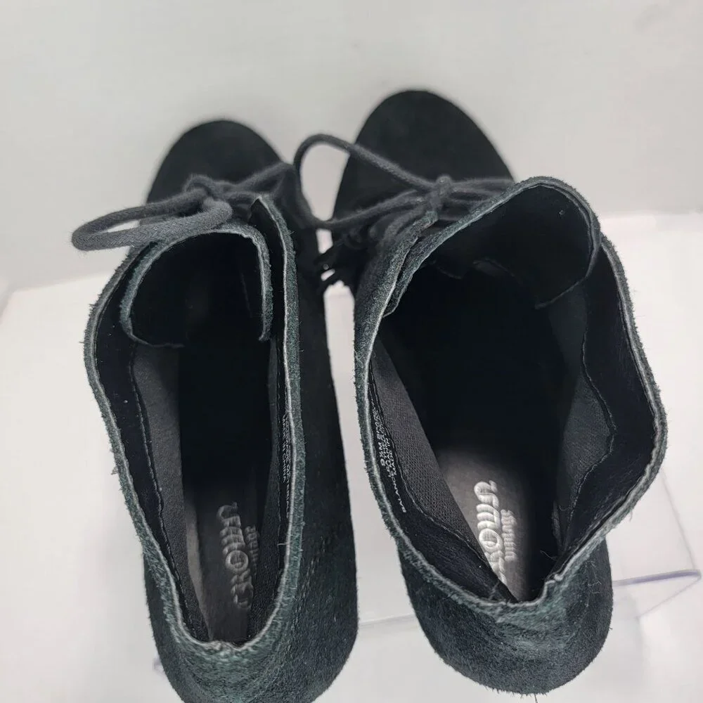 Crown Vintage Boots Womens 9.5 M‎ Spark Black Leather Wedge Ankle Bootie Casual